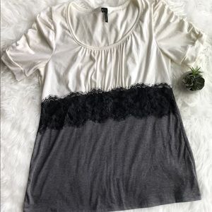 Maurice’s Cream, Gray with Black Lace Shirt